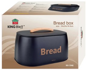 Cutie pentru pâine din metal cu mâner din lemn, 34×24×18.5 cm, neagră, KINGHoff KH-1946