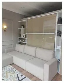 SET PAT RABATABIL DUBLU CU SOMIERA INCLUSA + CANAPEA COLTAR CU SPATIU DEPOZITARE + BIBLIOTECI - ROYAL CASE CORNER ELEGANCE Set (150X200)