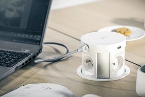 Priza incastrabila model COMFORT PLUS, 4 iesiri Schuko, 1xInductie 5W, 2xUSB-A, 2xRJ45, finisaj alb