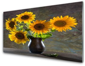 Tablou pe sticla Floarea-soarelui de flori Vaze Floral Galben Gri