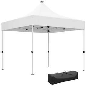 Outsunny Pavilion Pliabil cu Lumină LED, Geantă de Transport și Înălțime Reglabilă, 300x300x340 cm, Alb | Aosom Romania
