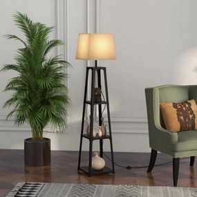 Lampa de Podea cu Rafturi, Inalta, Independenta, cu Abajur din Material Textil (Becul Nu Este Inclus), Nuc Maro si Bej, HOMCOM | Aosom Romania