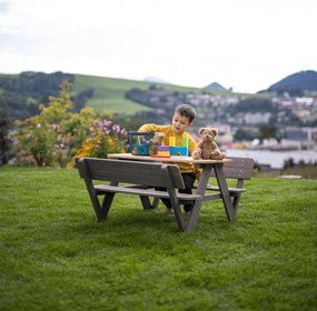 Bancă de grădină pentru copii, lemn, gri/ natural, ABALO