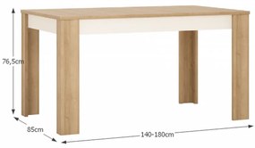 Masa dining LYOT03, extensibila, stejar riviera alb extra lucios HG, 140-180x85 cm, LEONARDO