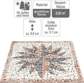 Mozaic din marmură, motiv Rosone Windrose, 90 x 90 cm