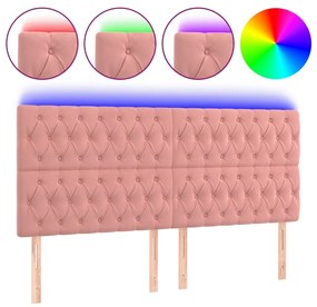 3122825 vidaXL Tăblie de pat cu LED, roz, 180x7x118/128 cm, catifea