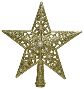 Varf decorativ pentru brad Star w pearl, Decoris, 3.8x20x21 cm, plastic, auriu