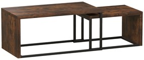 HOMCOM Set de Mese de Cafea 2 bucăți, Masă de Cafea, Masă Laterală, MDF, Metal, 90 x 48 x 42 cm / 59 x 42 x 36 cm, Negru+Maro | Aosom Romania