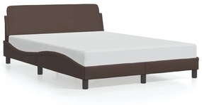 373200 vidaXL Cadru de pat cu tăblie, maro, 140x200 cm, piele ecologică