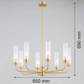 Candelabru 8 brate, alama periata, sticla canelata PRESTON 5082