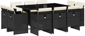 vidaXL Set mobilier de exterior cu perne, 11 piese, negru, poliratan