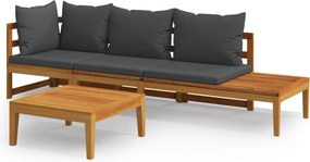 vidaXL Set mobilier grădină cu perne gri închis, 3 piese, lemn acacia
