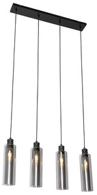 Lampa suspendata moderna neagra cu sticla fumurie 4 lumini - Stavelot