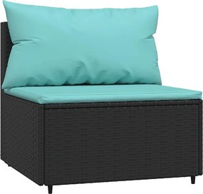 vidaXL Canapea de mijloc cu pernă de grădină, negru, poliratan