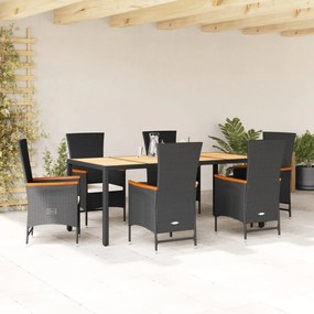 3277515 vidaXL Set mobilier de grădină cu perne, 7 piese, negru, poliratan