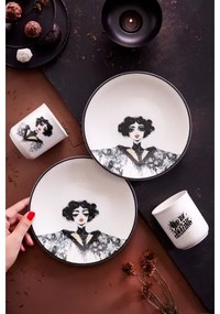 Set veselă 4 piese din porțelan, negru/alb