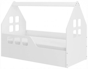 Pat tip casuta pentru copii NOVOKIDS™ MAGIC LITTLE HOUSE, 160x80 CM, Set cu Saltea din Spuma MATSEN® 10 CM Inclusa, Somiera Sistem FLEX, Protectie