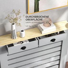 HOMCOM Acoperiș pentru calorifer din MDF cu doghe, cu 2 sertare, 111x19x95.5 cm, Gri | Aosom Romania
