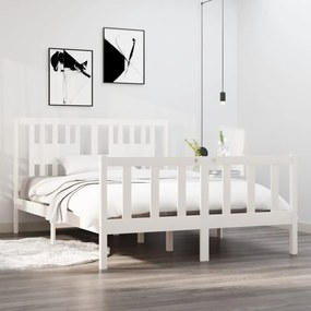 vidaXL Cadru pat, alb, 140x190 cm, lemn masiv