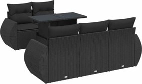 vidaXL Set mobilier de grădină cu perne, 6 piese, negru, poliratan
