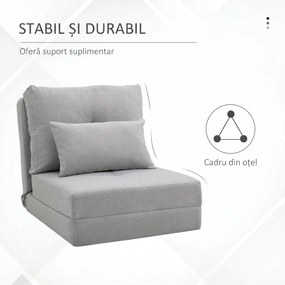 HOMCOM Fotoliu Pat 3 în 1 Convertibilă în Șezlong și Divan de Pe Podea cu 2 Perni, Gri Deschis | Aosom Romania