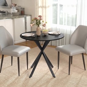 HOMCOM Masă Rotundă de Dining în Stil Industrial cu Picioare în Cruce din Oțel, Ø80x75 cm, Negru | Aosom Romania