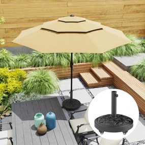 Outsunny Bază pentru umbrelă, soclu exterior din rășină 21 kg, pentru catarg Ø 32/38/48 mm, cu roți, Ø 49 x 42 cm, negru | Aosom Romania