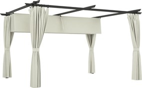Outsunny Pergolă de grădină exterioară 3 x 4 m, acoperiș retractabil și perdele, anti-UV UPF30+, pentru grătar, patio, terasă, crem | Aosom Romania