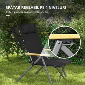 Outsunny Scaun de Camping Pliabil cu Spătar Reglabil, Negru | Aosom Romania