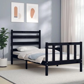3192000 vidaXL Cadru de pat cu tăblie Small Single, negru, lemn masiv