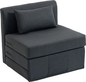 HOMCOM Fotoliu de dormit 2-în-1 Canapea-pat pliabil cu textură de in, Pat pentru oaspeți tapițat Scaun pliant, Gri închis | Aosom Romania