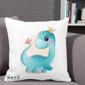 Perna Personalizata Dinozaur Bland Coroana Kawaii, 40x40 cm, Alba Mata, Husa Detasabila, Perna Inclusa, BEKZ®