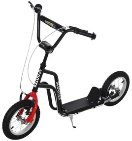 HOMCOM Trotinetă Copii Ghidon Reglabil Scooter Trotinetă Urbană Copii Kickboard cu Roți Gonflabile de 12 Inch pentru Copii de la 5 Ani Negru 120 x 58 x 75-80 cm | Aosom Romania