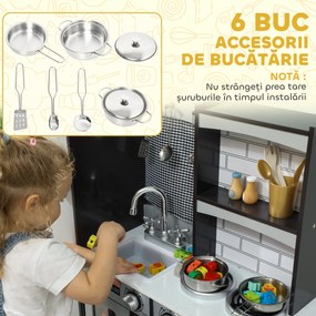 AIYAPLAY Bucătărie de Jucărie pentru Copii 3-8 Ani din Lemn cu Accesorii, Frigider, Chiuvetă și Buton cu Sunete, Maro | Aosom Romania