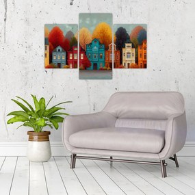 Tablou - Oraș de toamnă pictat (90x60 cm)