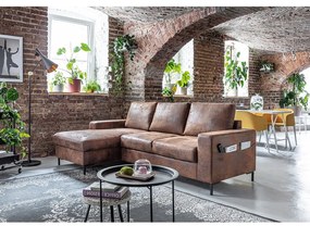 Colțar extensibil din imitație de piele cu șezlong pe partea stângă Miuform Lofty Lilly Vintage, maro
