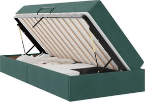 vidaXL Pat cu saltea și spațiu de depozitare Verde închis 90 x 190 cm