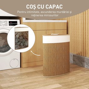 HOMCOM Coș de Rufe Colțar 55L cu Sac Detașabil din Bambus Maro | Aosom Romania