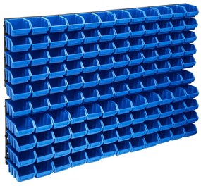vidaXL Set cutii depozitare 128 piese, panouri perete, albastru&amp;negru