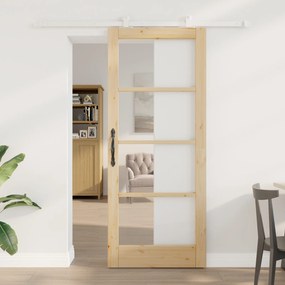 Ușa glisantă vidaXL cu set de accesorii &#039;ORKDAL&#039;Lemn masiv și sticlă
