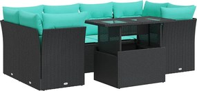 vidaXL Set canapele grădină perne 7 piese negru, poliratan/lemn acacia