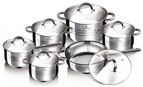 Set oale si tigaie inox 12 piese cu capace de sticla, de calitate, gatire sanatoasa, Gourmet Line Blaumann BL 1410