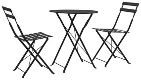 vidaXL Set mobilier bistro, 3 piese, negru, oțel