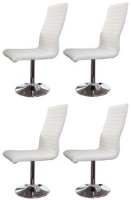 Set masa rotunda din MDF cu 4 scaune din imitatie de piele 80 cm albe