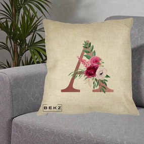 Cadou Personalizat - Perna Personalizata Monograma Rose Gold Litera A, 40x40 cm, Crem, Husa Detasabila, Perna Inclusa, BEKZ®