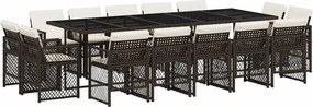 vidaXL Set mobilier de grădină cu perne, 15 piese, maro, poliratan