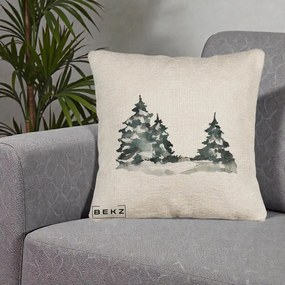 Perna Decorativa Brazi Inzapeziti Acuarela, 40x40 cm, Bej Canapea, Husa Detasabila, Perna Inclusa, BEKZ®