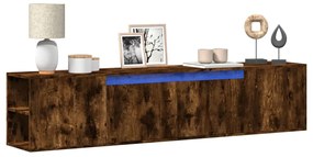 vidaXL Dulap TV de perete cu lumini LED stejar fumuriu 180x31x39,5 cm