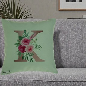 Cadou Personalizat - Perna Personalizata Monograma Rose Gold Litera K, 40x40 cm, Verde, Husa Detasabila, Perna Inclusa, BEKZ®