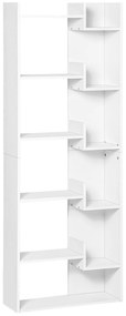 HOMCOM Bibliotecă, etajeră de depozitare cu 6 nivele, design neregulat, pentru sufragerie, dormitor, birou, 60x21x162,5cm, alb | Aosom Romania